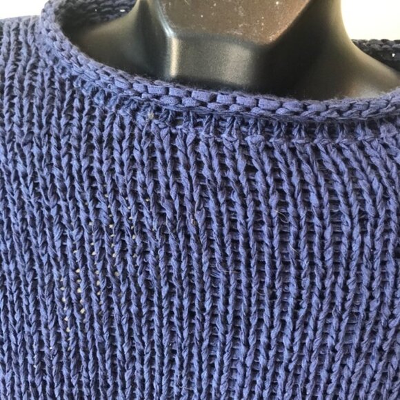 Spanner Mock Neck Sweater Open Ribbon Knit Minimalist Oversized Tunic Top Blue L - Picture 6 of 12